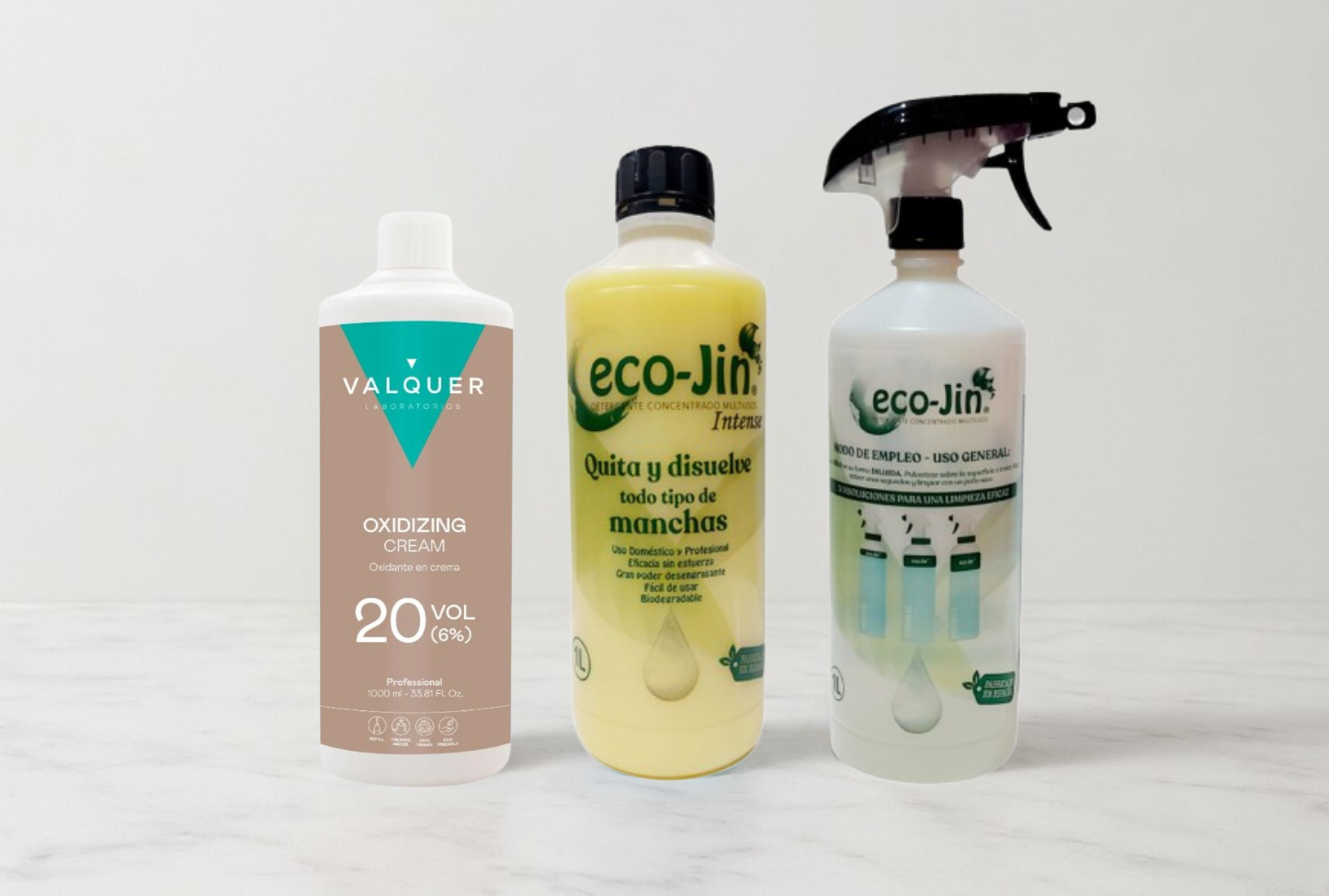 Pack productos para el hogar Eco-Jin 1L + Oxidante Valquer 20V 1L – Limpieza Concentrada con Difusor, Desinfecta y Elimina Olores.